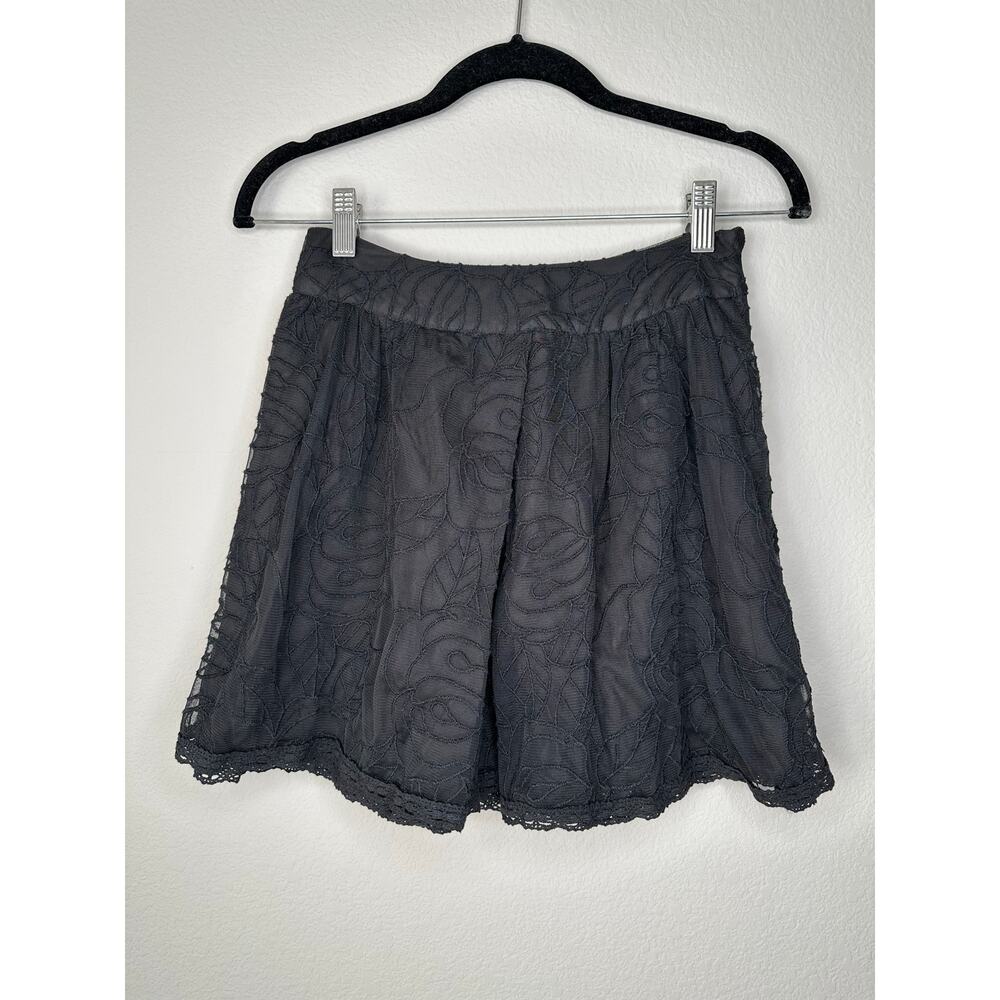 FREE PEOPLE Floral Embroidered Lace Mesh Sheer Black Lined Skater Skirt Size XS